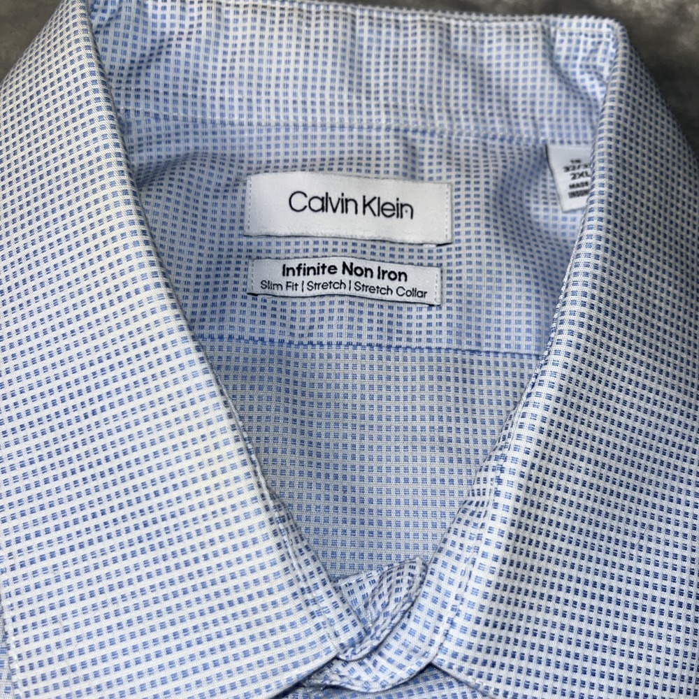 Calvin Klein Slim Fit Stretch Collar Infinite Non Iron Shirt 18 2XL Blue Check